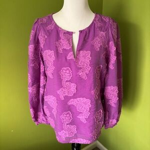LOFT Long Sleeve Blouse with Appliqué Flowers